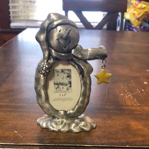 Silver Picture Frame Accent Snowman picture photo frame in good used condition